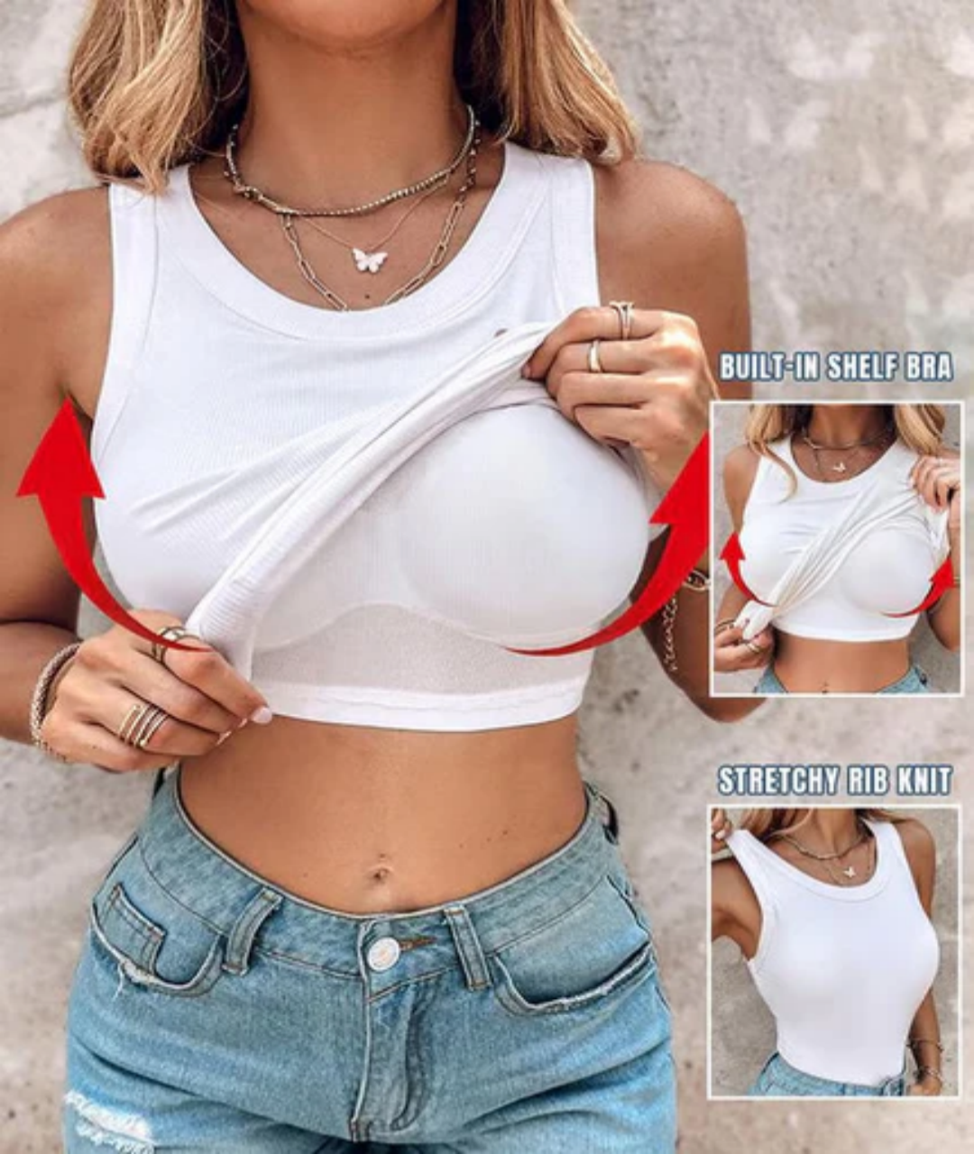 Ribbed Round Neck Tank with Built-In Bra | Soft Casual Fit