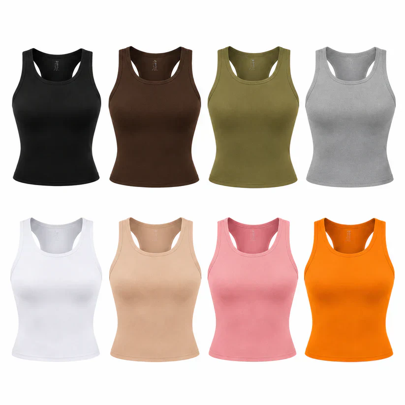 Ribbed Round Neck Tank with Built-In Bra | Soft Casual Fit