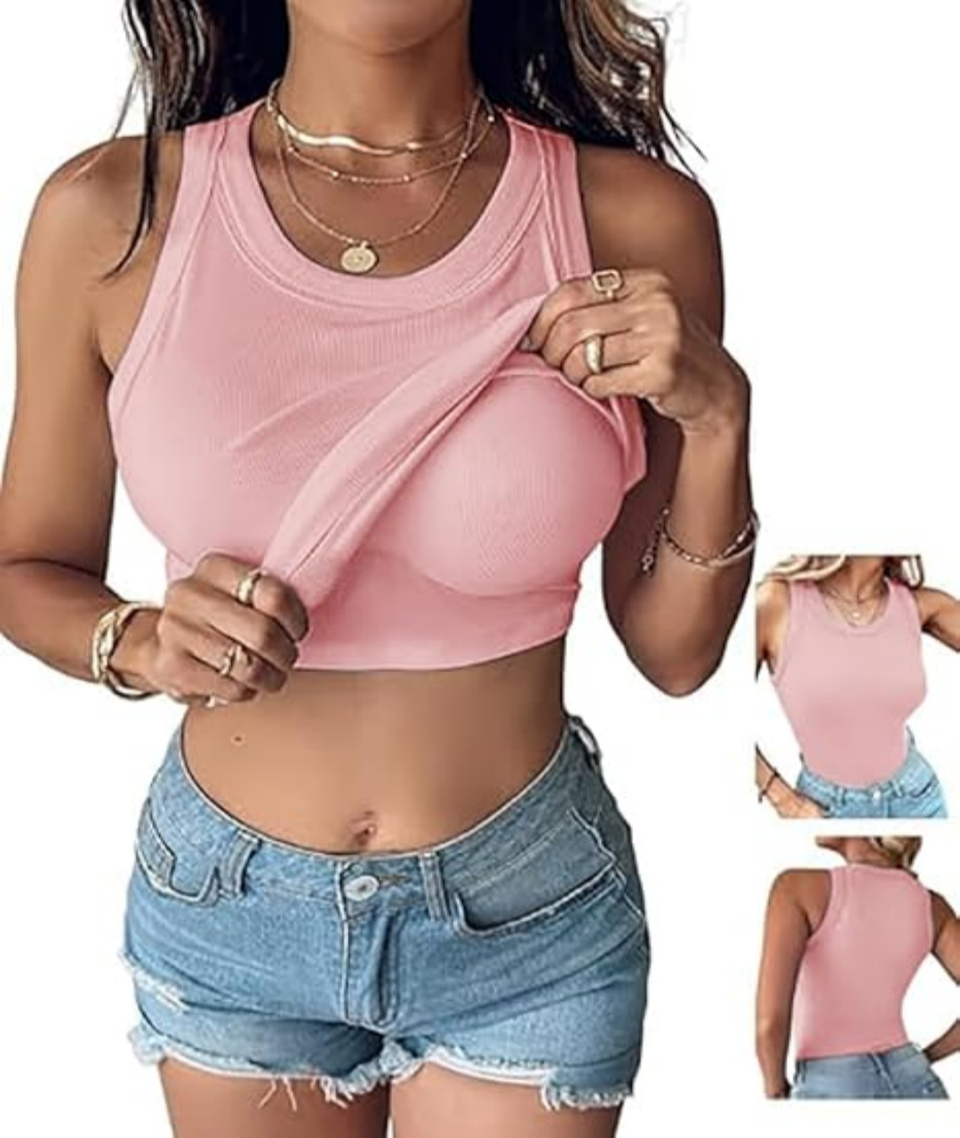 Ribbed Round Neck Tank with Built-In Bra | Soft Casual Fit